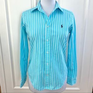 Ralph Lauren Sport fitted turquoise striped button down